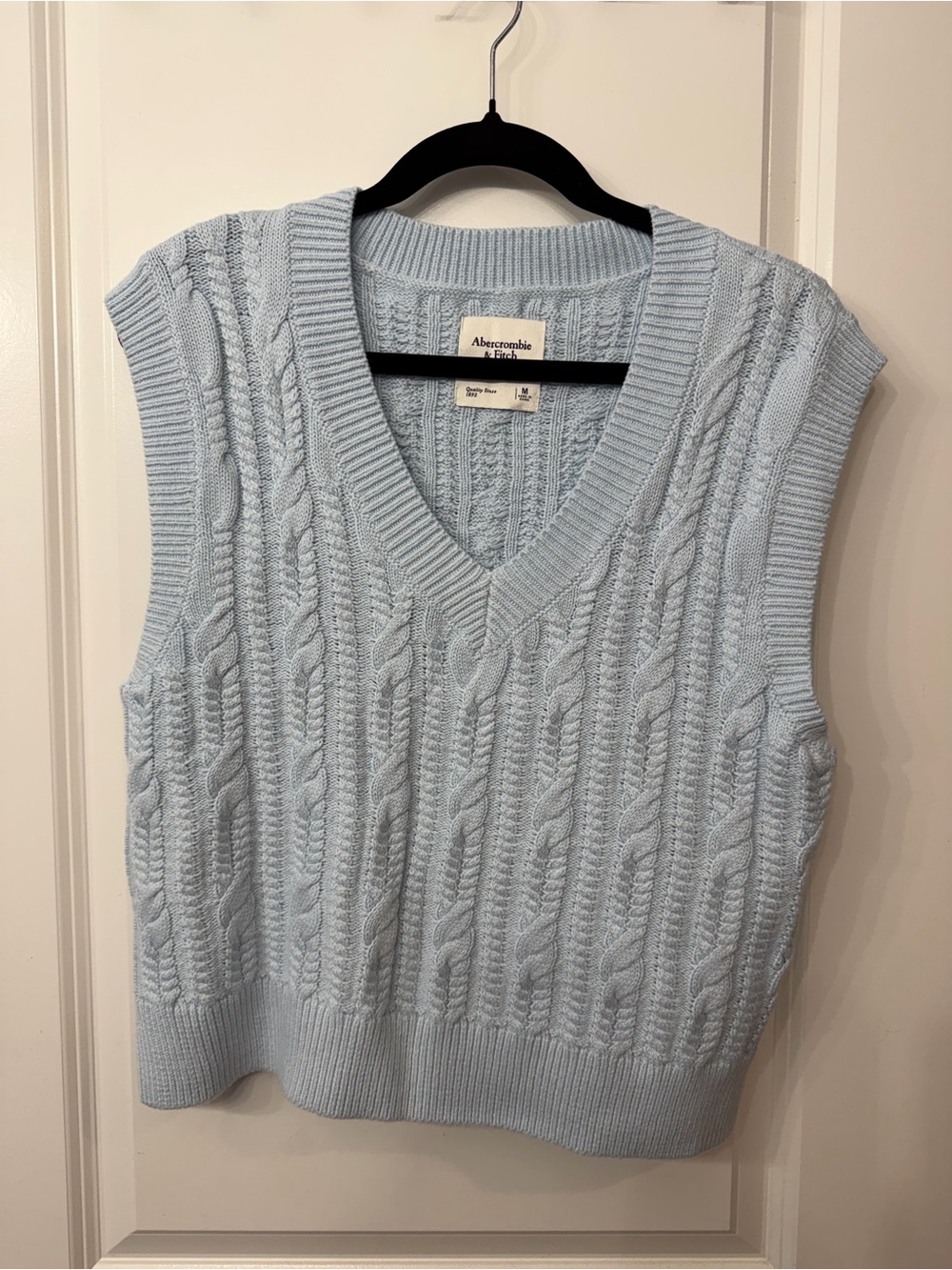 Abercrombie & Fitch Pale Blue Cable Knit V-Neck Sweater Vest
